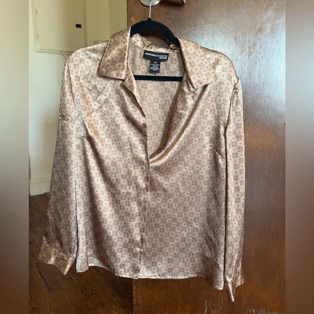 Vintage Norton McNaughton Taupe Satin Blouse